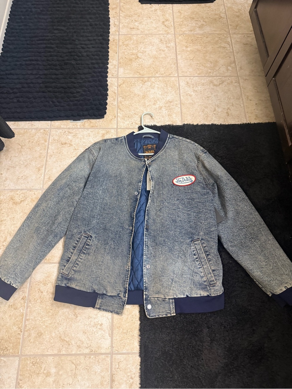 Von Dutch Light Blue Denim Quilted Bomber Jacket